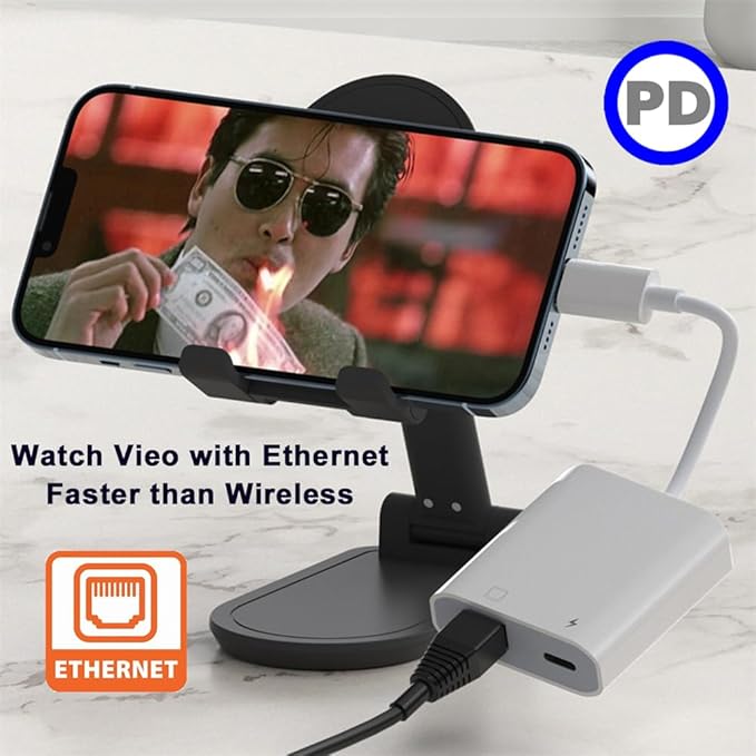 NFHK Type C USB-C to 100Mbps Networking RJ45 with PD Power Charge Adapter Compatible with Laptop Tablet Phone