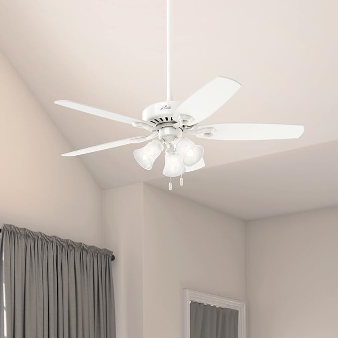 Hunter Fan Company 53236 Hunter Builder Plus Indoor Ceiling Fan with Lights and Remote Control, 52", Snow White Finish