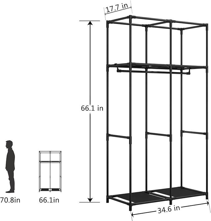 34 Inch Portable Wardrobe Closet Clothes Organizer with Metal Shelves and Non-Woven Fabric Durable Closet Storage Organizer for Bedroom (34 Inch, Blue)