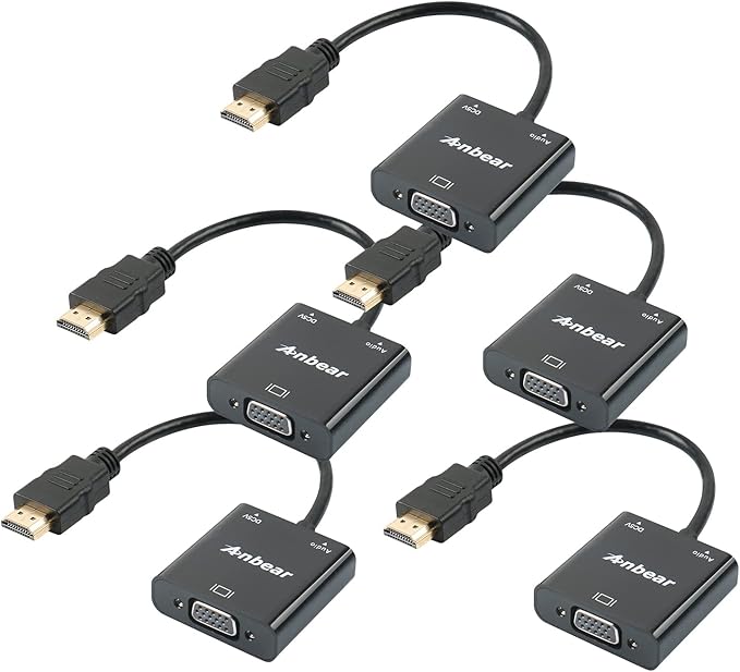 HDMI to VGA Adapter (5 Pack), Gold-Plated, Full HD 1080p, Compatible with Computer, Desktop, Laptop, PC, Monitor, Projector, HDTV, Chromebook, Roku, Xbox and More
