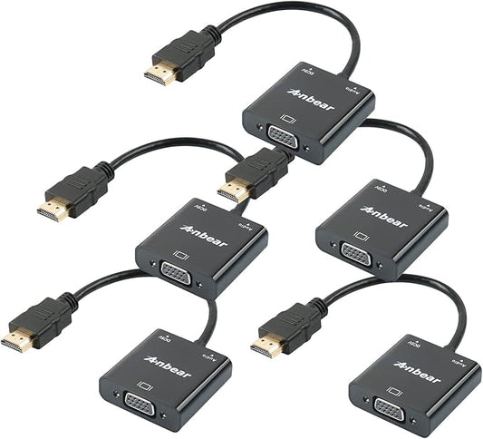 HDMI to VGA Adapter (5 Pack), Gold-Plated, Full HD 1080p, Compatible with Computer, Desktop, Laptop, PC, Monitor, Projector, HDTV, Chromebook, Roku, Xbox and More