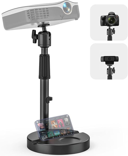 Desktop Projector Stand Table, 11" - 17.7" Extendable Height Stand with Heavy-duty Base and 1/4" Ball Head, 360° Rotation Webcams Projector Mount Holder for Home, Office, Outdoor Projection