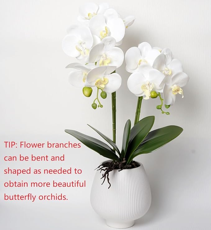 Orchid Artificial Orchids Flowers with Vase White Phalaenopsis Plant Silk Faux Orchids Fake Flowers Arrangements for Home Decoration Living Room Office Bedroom Bathroom Kitchen Dining Room