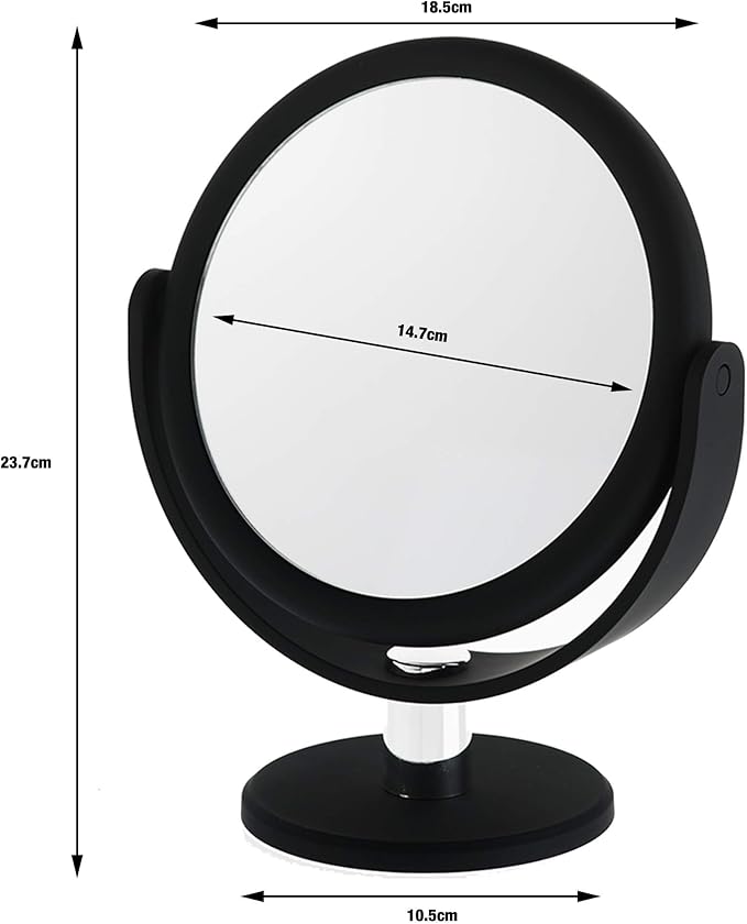 Danielle Creations 6.75-Inch Portable Two-Sided Vanity Round Vanity Makeup Mirror, No-Slip Soft Touch with 360 Rotation, 12x Magnification, Midnight Matte Black
