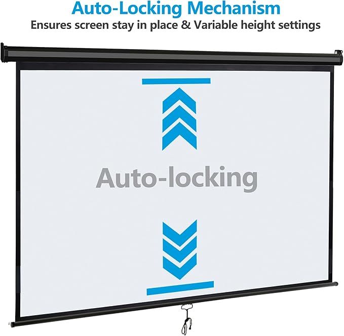 Smartxchoices 80" 16:9 HD Manual Projector Screen with Auto Lock Anti-Crease Home Theater Office Wall Mounted Ceiling Pull Down Projection 1.1 Gain Matte Black, View Size: 72 x 40 inches