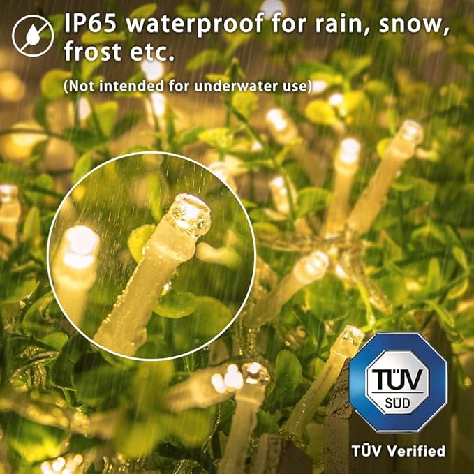 koopower 36ft 100 LED Battery Operated String Lights with Timer on IP65 Waterproof Clear String for Outdoor and Indoor Use (8 Modes, Warm White)