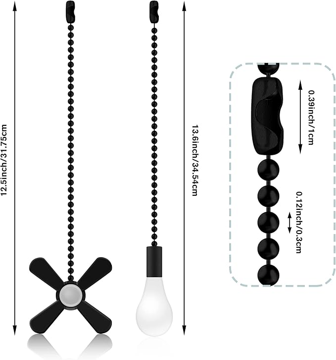 Ceiling Fan Pull Chains With Decorative, 2 Pieces Of Black Ceiling Fan Chain Extenders 13.6 Inches Fit All Standard Ceiling Fans And Light Fixtures，Pull Chain Extension With Connector.
