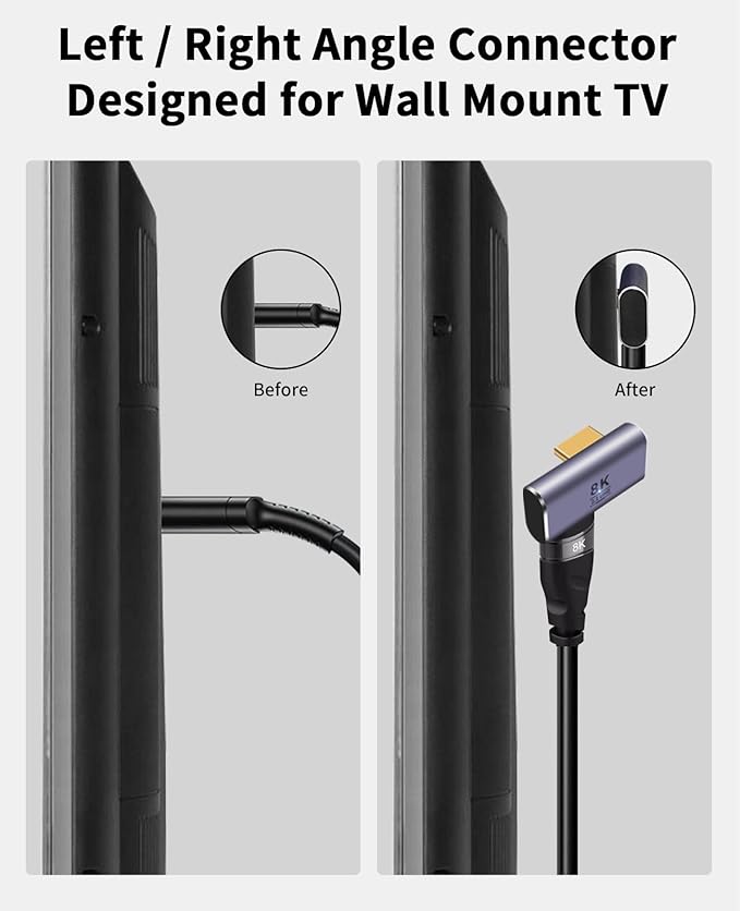 Poyiccot 8K HDMI 90 Degree Adapter, 270 Degree Left and Right Angle HDMI 2.1 Adapter, Male to Female Extender, 48Gbps, 8K@60Hz for HDTV Laptop PS5 Xbox, 2-Pack