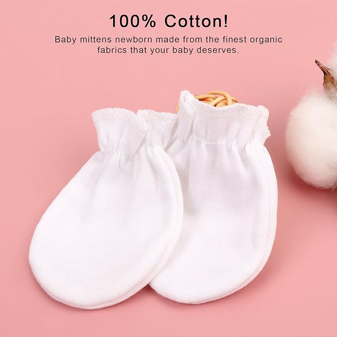 BQUBO Newborn Infant Toddler Mittens No Scratch Cotton Elastic Wrist Gloves Hypoallergenic for 0-6 Months Baby Boys Girls