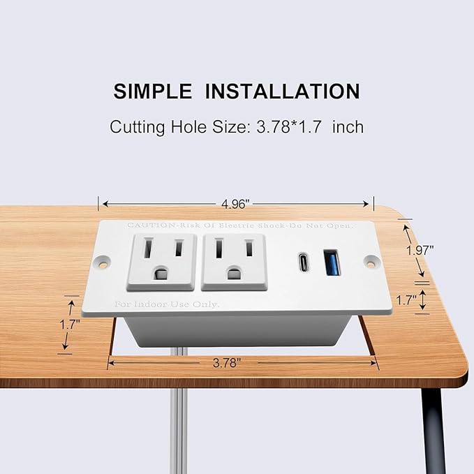 4 LEAF USB C Recessed Power Strip Fast Charge Desktop Power Station 2 Outlets 2 USB (PD20W & QC18W, Total 20W) Mountable Flat Plug 10'ft Extension Cord Mount for Tabletop Sofa Cabinet Nightstand