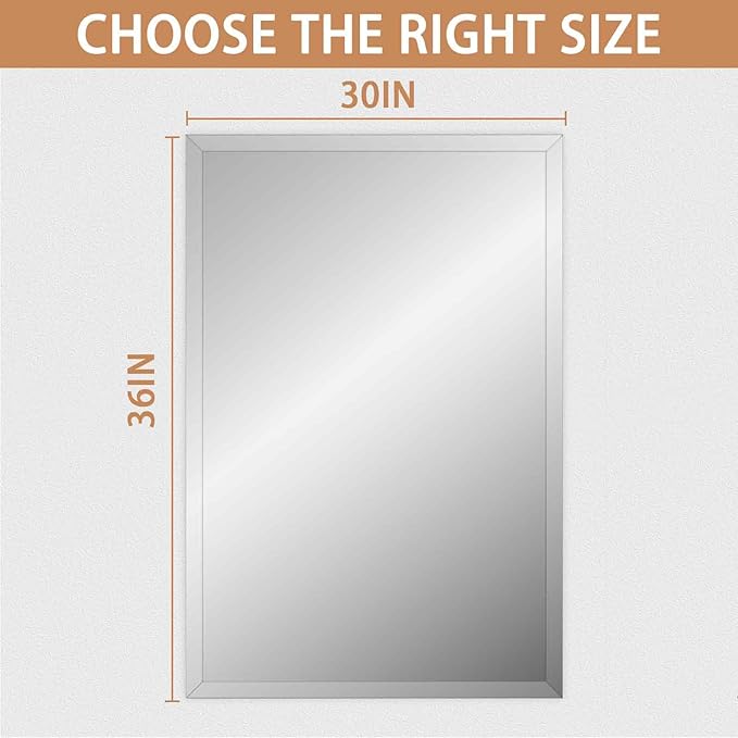 Frameless Mirror for Bathroom Vanity,24x36in Wall Mounted Mirrors for Over Sink Decorative Rectangular Frameless Mirror,With Polished Edge,Hangs Horizontally Or Vertically,Entryways,Room,Shatterproof