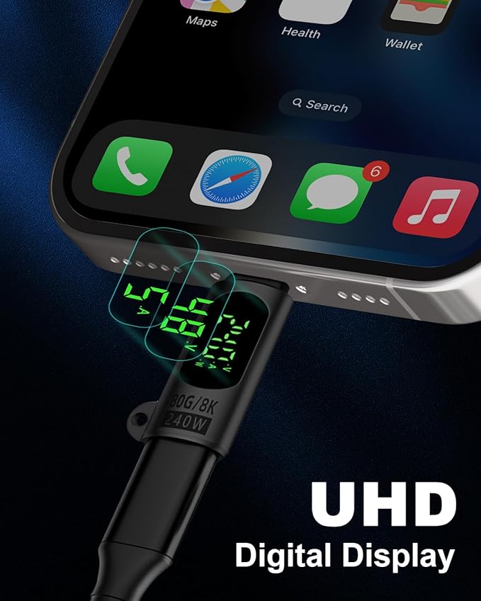 Duttek 80Gbps USB C Adapter with Digital Display, Thunderbolt 4 Connector 240W, 8K@60Hz, USB C Watt Meter Display Adapter for iPhone 16/15 Series,Thunderbol5/4/3, Game Controller, Black (2-Pack)