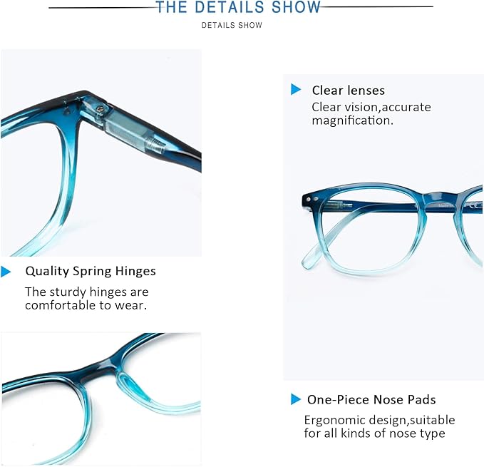 Henotin 3-Pack Blue Light Blocking Reading Glasses,Spring Hinge Computer Readers for Men Women,Anti UV Ray Filter Eyeglasses (Mixed Color-1, 1.75, Diopters)