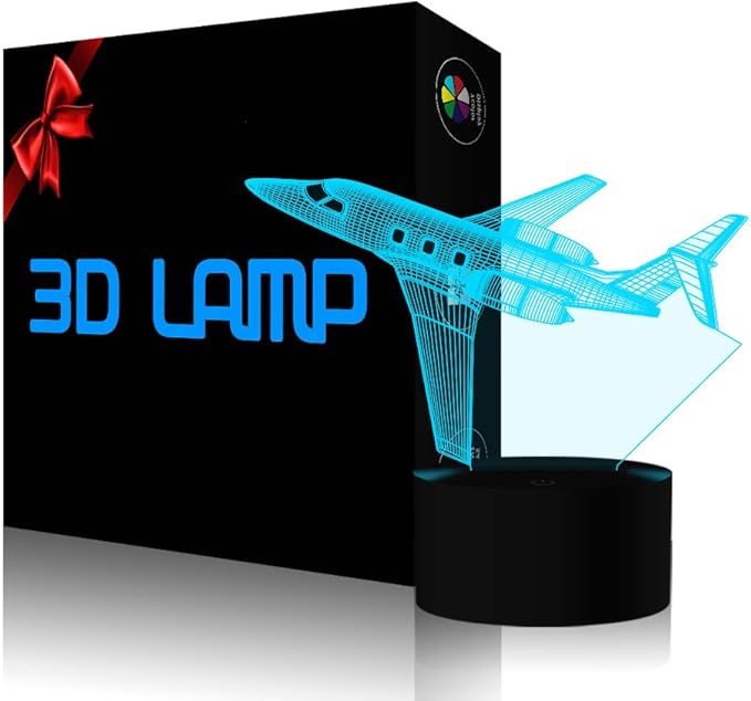Creatively 3D Plane Lights LED Airplane Night Light, YKLWORLD 3D Aero Plane Illusion Table Lamp with 7 Colors and USB Powered, Best Bedroom Decor Toys Gifts for Kids Children Birthday
