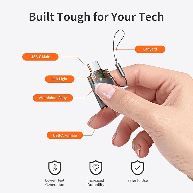 mcdodo USB to USB C Adapter with Lanyard, USB-C Male to USB 3.0 Female OTG Adapter Fit iPhone 16 15 MacBook Pro/Air,iPad,Microsoft Surface,Galaxy S25 S24 and More Type C Devices
