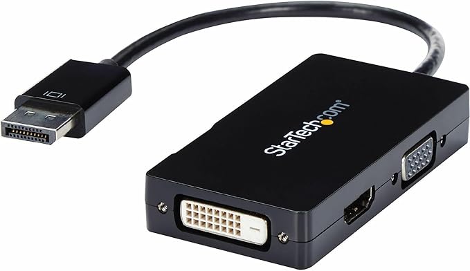 StarTech.com 3 in 1 DisplayPort Multi Video Adapter Converter - 1080p DP Laptop to HDMI VGA or DVI Monitor or Projector Display (DP2VGDVHD),VGA / DVI / HDMI (Black)