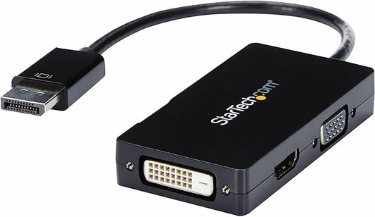 StarTech.com 3 in 1 DisplayPort Multi Video Adapter Converter - 1080p DP Laptop to HDMI VGA or DVI Monitor or Projector Display (DP2VGDVHD),VGA / DVI / HDMI (Black)