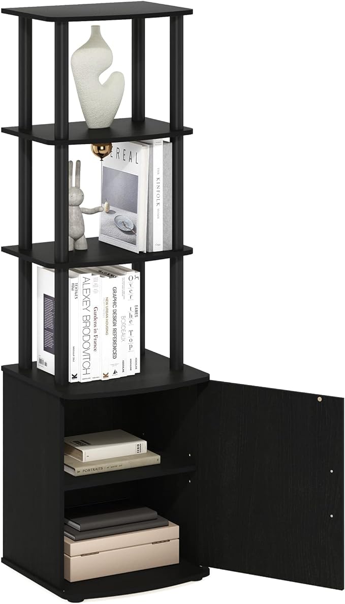 Furinno Turn-N-Tube Tall TV Entertainment Side Table Display Rack with Storage Cabinet, 3-Tier, Blackwood/Black