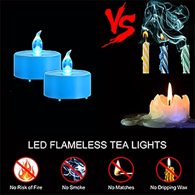 LED Tea Lights Candles- 12PACK Blue Flameless Candles Realistic and Bright Flickering Long Lasting 200Hours for Holiday Celebration,Party, Home Decoration,Battery Operated