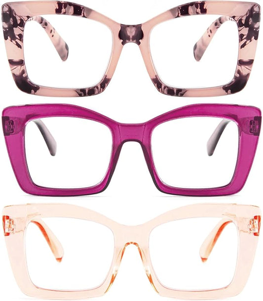 REAVEE Oversized Square Reading Glasses Oprah Style for Women, Blue Light Blocking Large Frame Computer Readers Spring Hinge