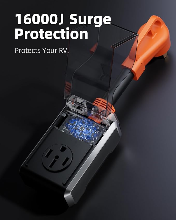 50 amp Surge Protector for RV, 2026 Upgraded 16000J Surge Protection RV Circuit Analyzer, RV Surge Voltage Protector with Waterproof Cover, RV Plug Adapter for Camper, Travel Trailers