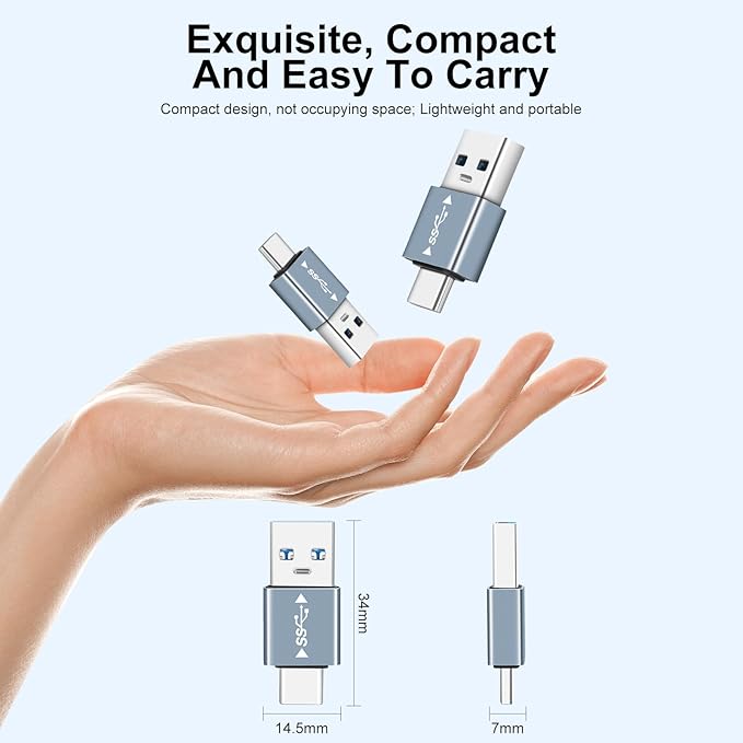 USB 3.1 Male to USB C Male Adapter (2 Pack), USB A to USB C Connector, 10G Data Transfer for Smartphone,Tablet, Laptop, Power Bank