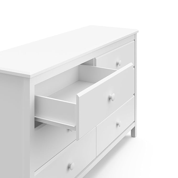 Storkcraft Alpine 6-Drawer Dresser (White) – GREENGUARD Gold Certified, White Dresser for Bedroom, Kids & Nursery Storage Drawers, Safety Interlocking Drawers, Pre-Installed Tracks, Kids Bedroom