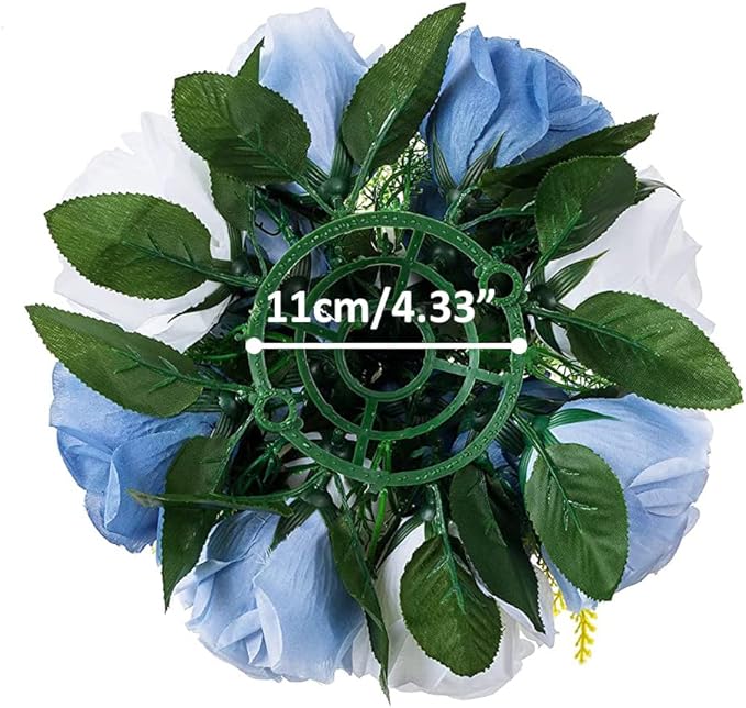 10Pcs Artificial Flower Ball Arrangement, Fake Floral Centerpieces Wedding Roses Bouquet for Parties Valentine's Day Wedding Centerpieces and Home Decor (Blue & White)