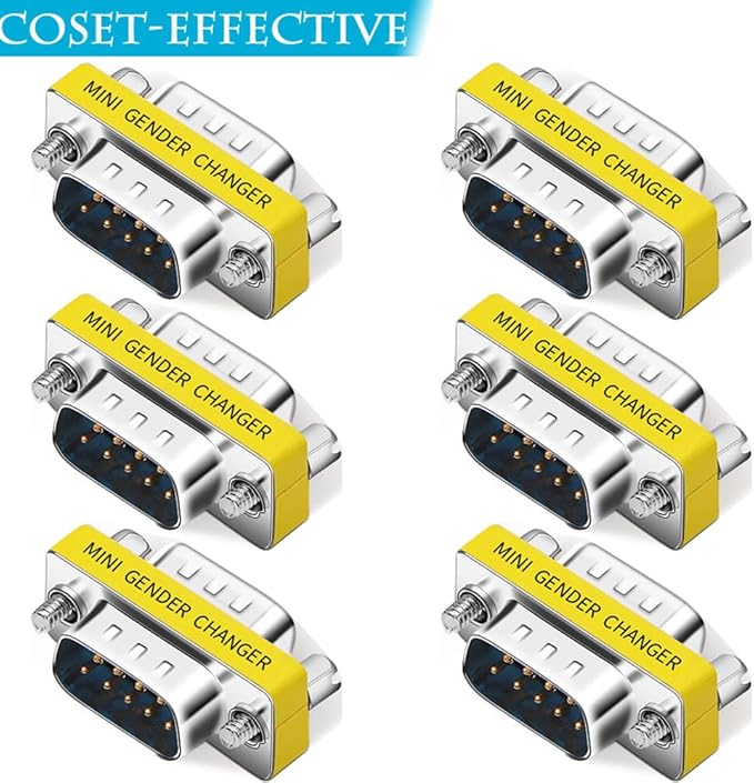 6-Pack 9Pin RS232 Serial Cable DB9 Male to Male Mini Gender Changer Adapter Coupler Connector