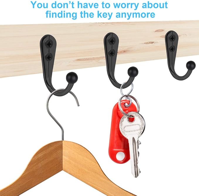 10 PCS Coat Hooks Wall Mounted, Premium Black Metal Wall Hooks for Hanging Coats, Wall Hook, Coat Hook, Towel Hooks for Hat Keys Closet Bag Backpack Hanger Farmhouse with 20Screws