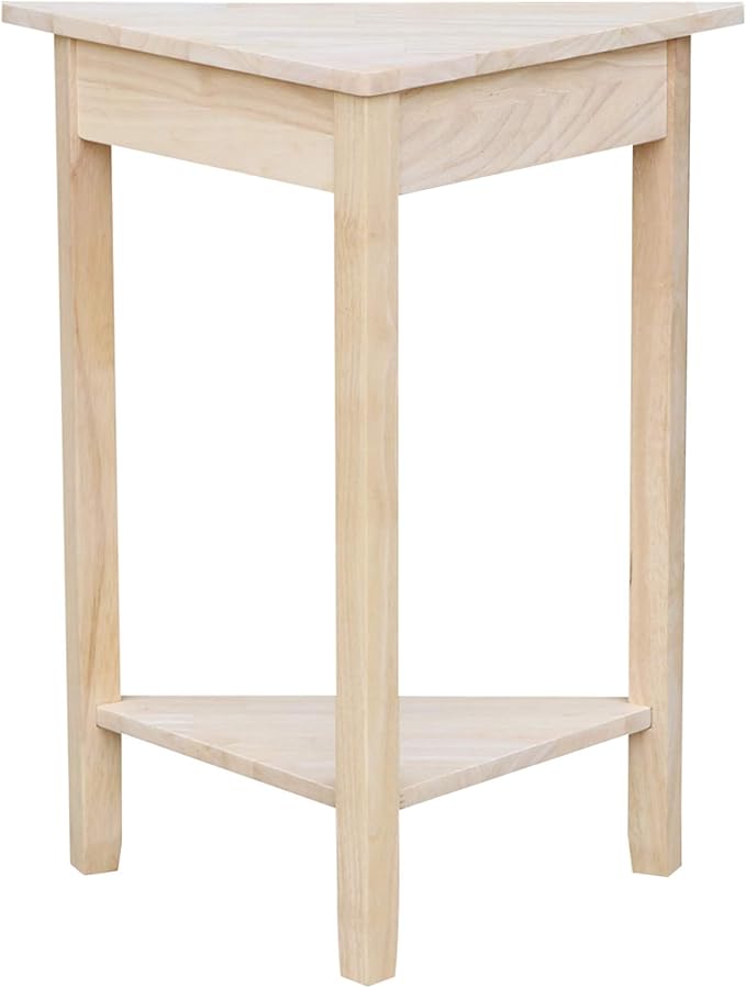 IC International Concepts Corner Accent Table Solid Real Wood, Sturdy Parawood, 19.7" W x 9.9" D x 24" H, DIY, Paint/Stain Ready, Unfinished