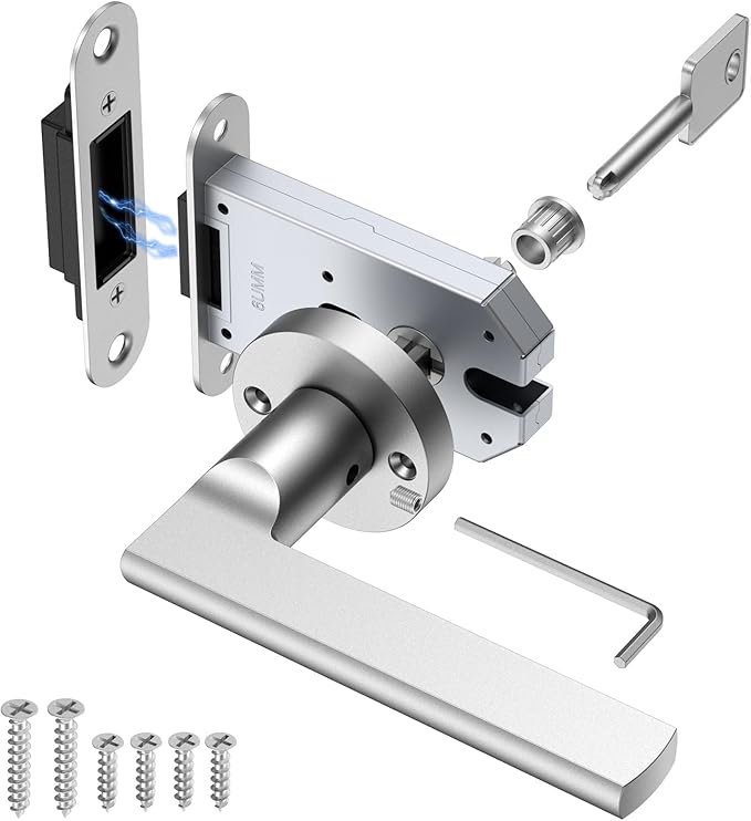 Magnetic Auto-Lock Invisible Door Lock - Single-Sided Hidden Design, Hidden Handle & Mini Keyhole, Aluminum Alloy for Bookshelf Doors/Invisible Doors/Secret Rooms (1, Silver)
