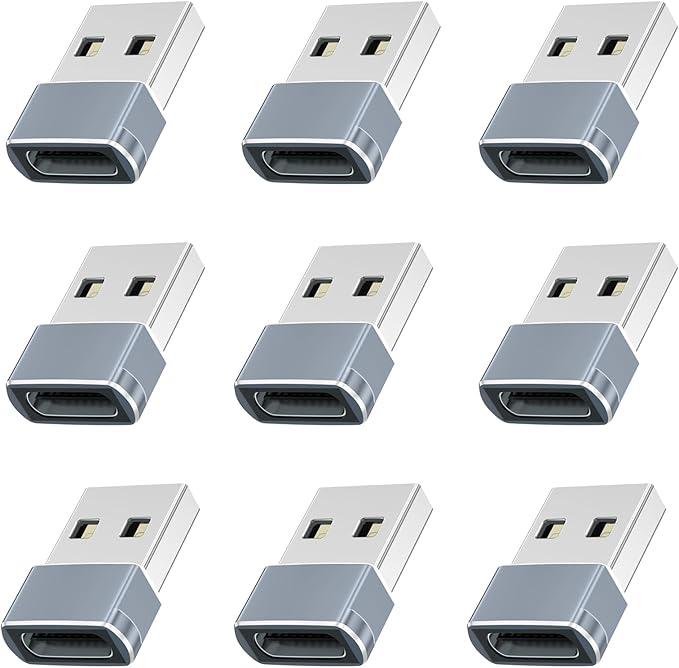 USB to USB C Adapter,USB C Female to USB Male Charger Converter Compatible with Apple Watch Ultra iWatch,Phone 17/16/15/ Pro Max Plus,Pad,S23,Car, Laptop,Charger, Quest Link, etc.9 Packs