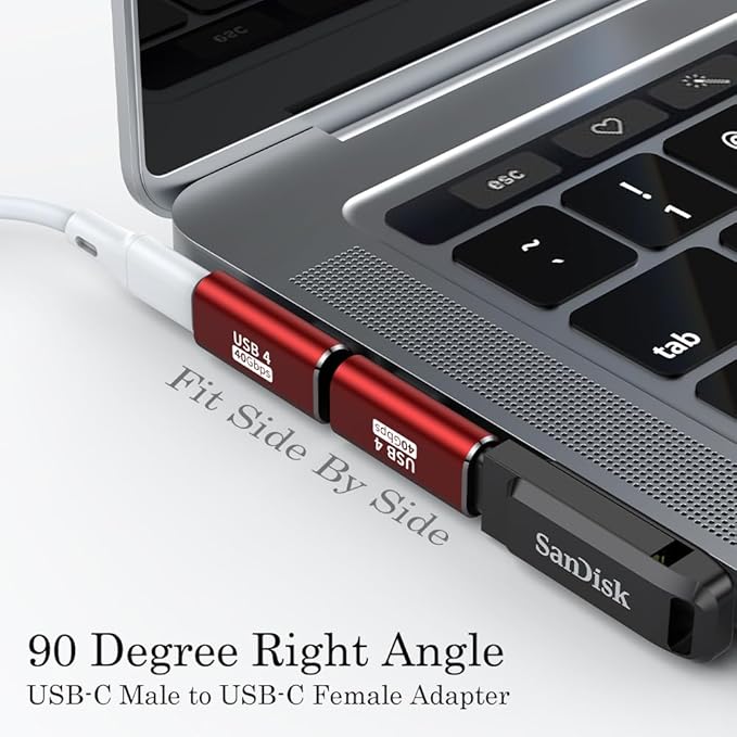 AuviPal 90 Degree USB C Adapter (2 Pack), L Shape Left and Right USB Type C Connector for Meta Quest, MacBook, iMac, iPad, iPhone 16 15 Series and Other Type C or Thunderbolt 4/3 Devices - Red