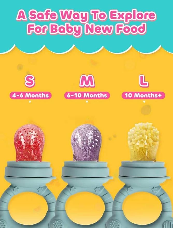Baby Popsicle Molds & Food Feeder Set, Baby Fruit Feeder for Infant Teething Relief & Safe Infant Self Feeding 4 Months+ Starting Solids for Essentials (Green+Blue)