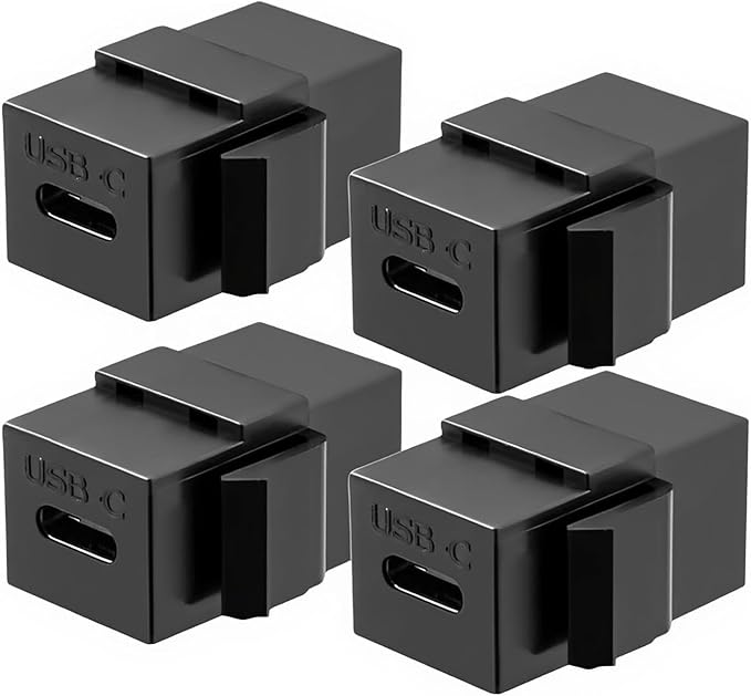 USB C Keystone Jack Adapter (Black 4 Pack) USB 3.1 Type-C Module Coupler Adapters Female to Female Keystone Insert Socket Coupler Adapter for Wall Plate Outlet Panel
