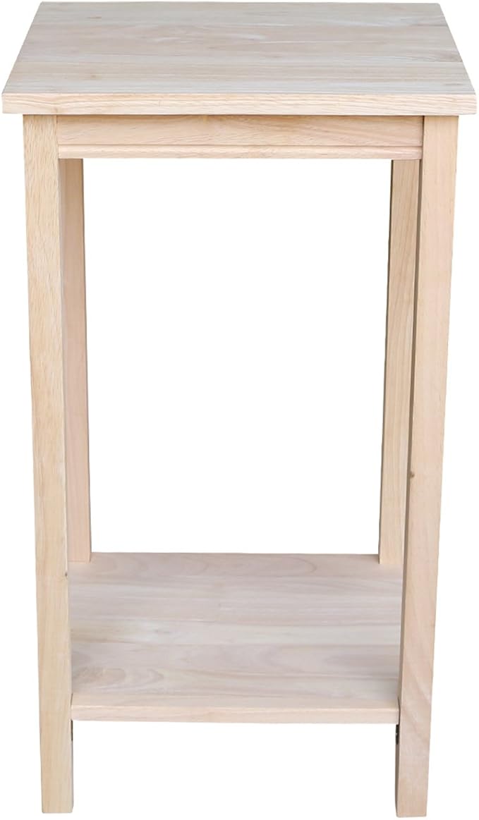 IC International Concepts, Portman Accent Table , Solid Real Wood, Sturdy Parawood,16 X 14 X 29, Minimum Assembly, DIY, Paint or Stain in Any Color, Unfinished