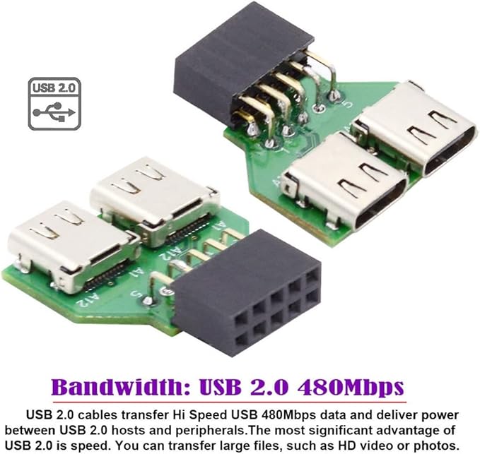 CY Adapter Dual Ports USB 3.1 Type C USB-C Female to USB 2.0 Motherboard 9pin 10pin Header Adapter PCBA 480Mbps