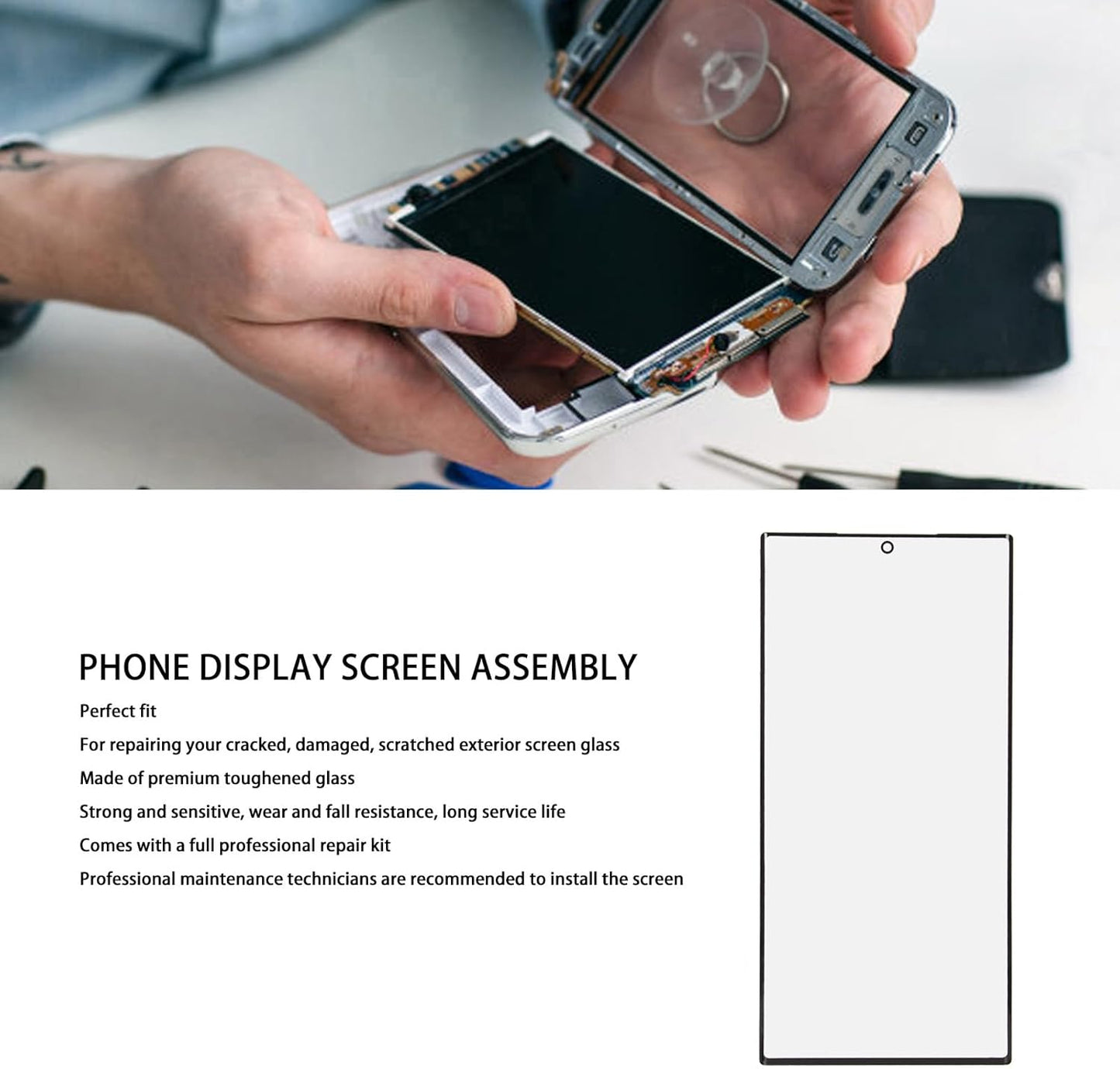 Front Outer Glass Screen Replacement Kit for Galaxy S23 Ultra, Phone Screen Assembly with Repair Tools