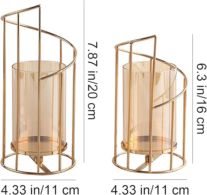MrMrKura Metal Wire Candle Holder Set of 2, Glass Pillar Candle Holders Gold Decorative Tea Light Candleholders for Home Decor Table Decorations Centerpiece