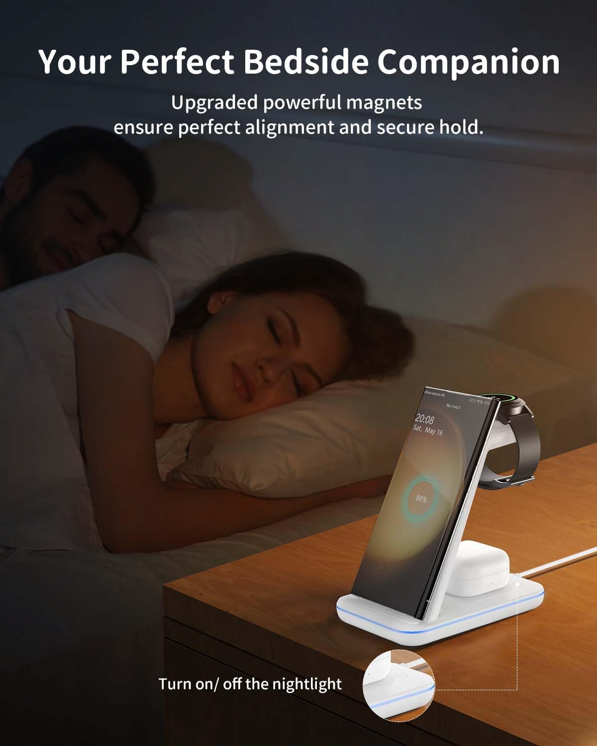 JoyGeek 3 in 1 Wireless Charger for Samsung & Android, Compatible with Galaxy Watch5 Pro/4/3, Phone Stand