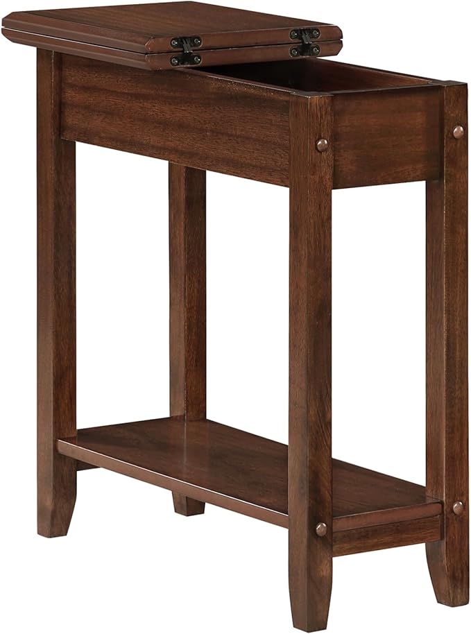 Convenience Concepts American Heritage Flip Top End Table 23.25" - Classic Narrow Chairside Accent with Hidden Storage & Lower Shelf for Traditional, Modern Living Room, Espresso