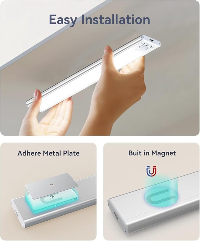 Under Cabinet Lighting, LED Motion Sensor Light Indoor, 2200mAh USB Rechargeable Closet Lights Battery Operated, Stick On Magnetic Wireless Dimmable Under Counter Lights for Kitchen(2 Pack)