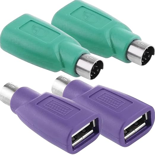 PS/2 to USB A Adapter Male to Female Keyboard Adapter PS-2 Jack to USB A Plug for Mouse and Keyboard, Replacement PS/2 Keyboards Adapters, 4 PCS