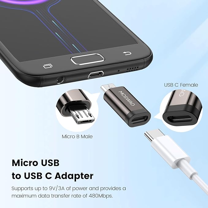 MOSWAG USB C to Micro Adapter (3 Pack) USB Type C Female to Micro Adapter, Type C to microadapter for Samsung Galaxy S7 Edge, S6, S6 Edge