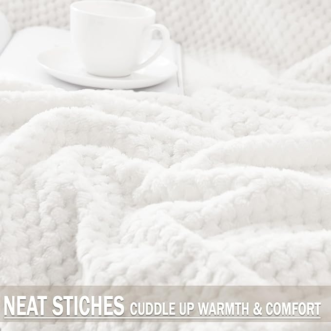 Exclusivo Mezcla Fleece Throw Blanket Extra Large, Super Soft and Warm Blankets for Couch, Sofa and Bed Waffle Textured, Cozy, Fuzzy and Lightweight (Off White, 50x70 Inches)