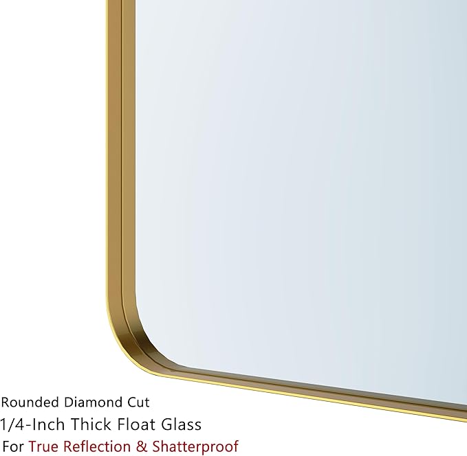 VocalStar Gold Bathroom Mirror for Wall, 22 x 30 Inch Metal Framed Rounded Rectangle Vanity Mirror Modern Farmhouse, 1/4-inch Shatterproof Glass | Ultra-Flush Hanging