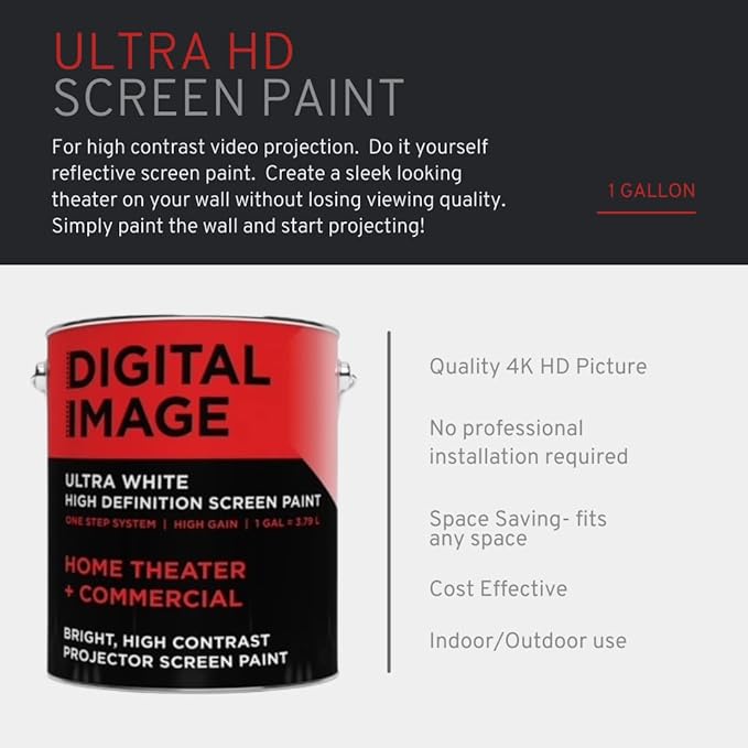 Projector Screen Paint - High Definition, 4K/8K, Ultra White - Gallon