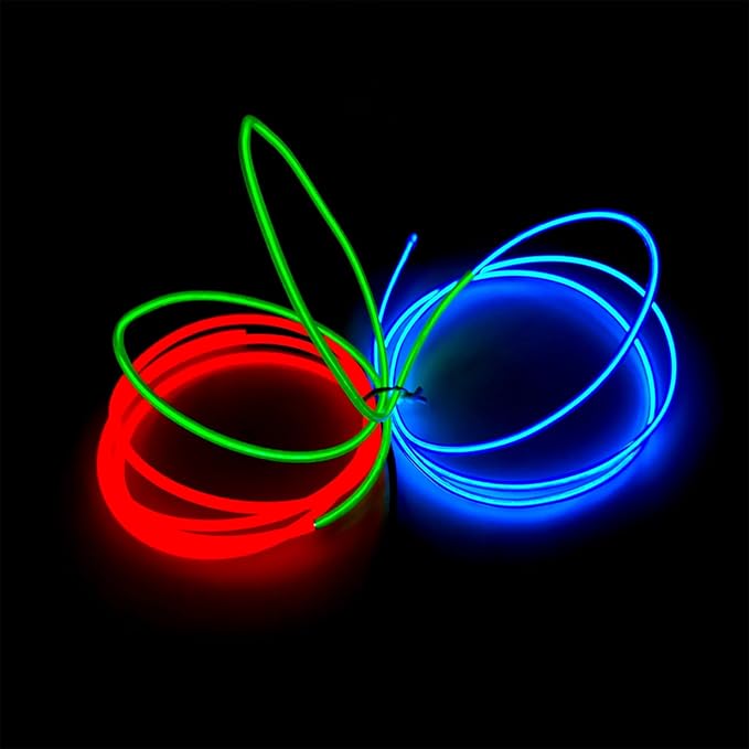 MaxLax EL Wire Mutilcolor, 2M Portable Battery Pack Neon Light Strip 360° Cuttable Glowing Rope Lights for Parties, Halloween, DIY Decoration