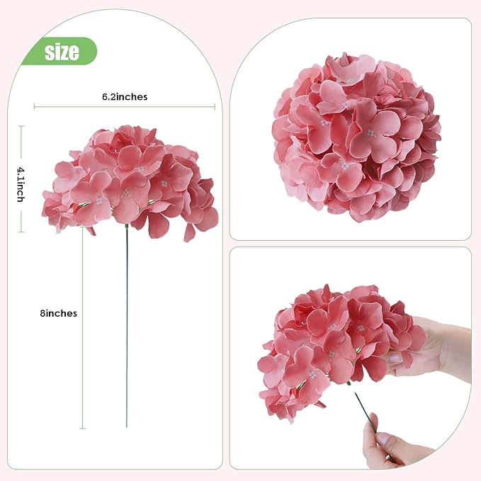 AVIVIHO 65pcs Dusty Rose Fake Flowers Hydrangea Artificial Flowers Bulk Realistic Hydrangeas Silk Flowers with Stems for Arrangement Home Weddings,Centerpieces,Party Arch Backdrop Decorations